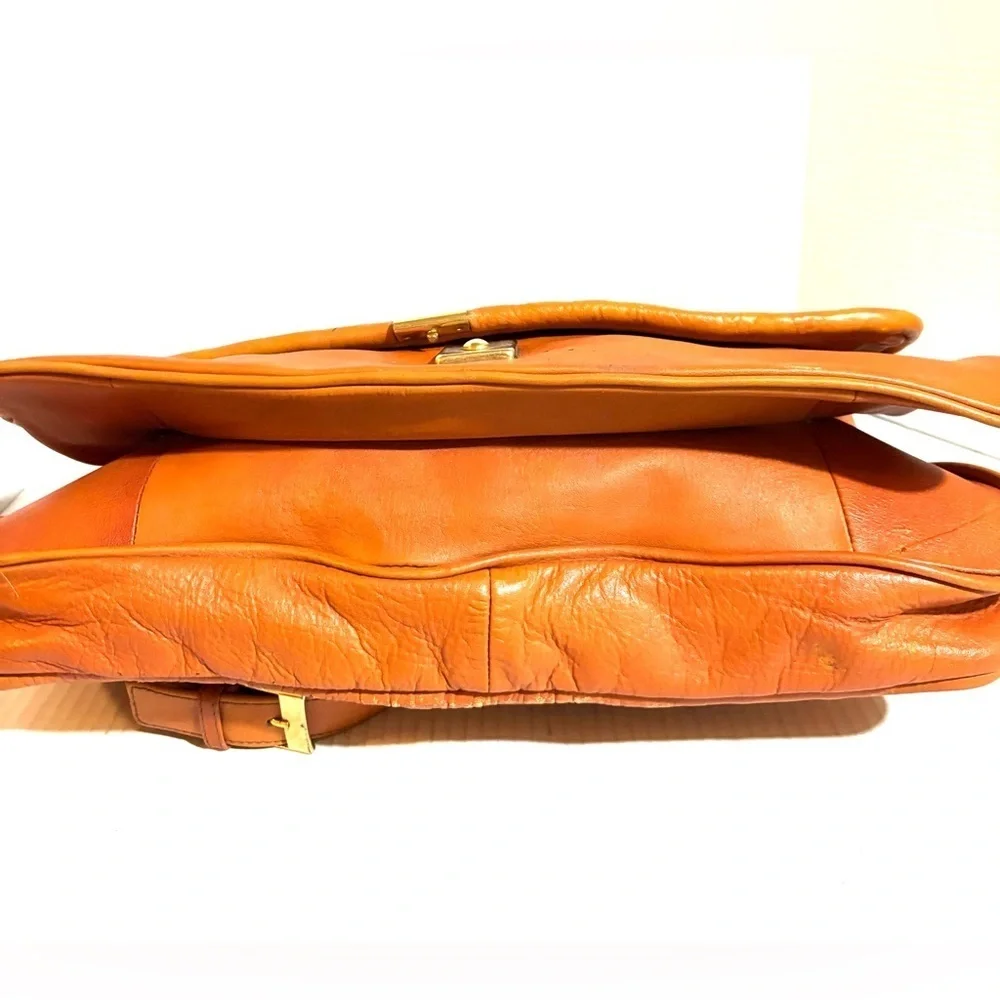 Vintage unisex Orange Leather Messenger Bag